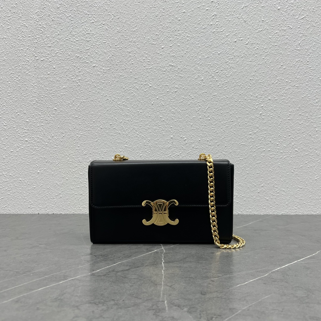 Celine Chain Box Triomphe Shoulder Bag In Smooth Calfskin Black 199992